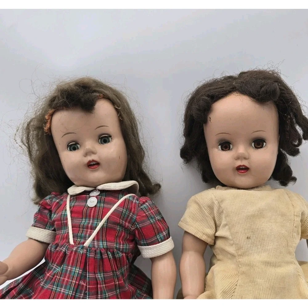 2 Vintage Hard Plastic Dolls TLC Or Creepy Halloween Decor Raving Beauty AS-IS